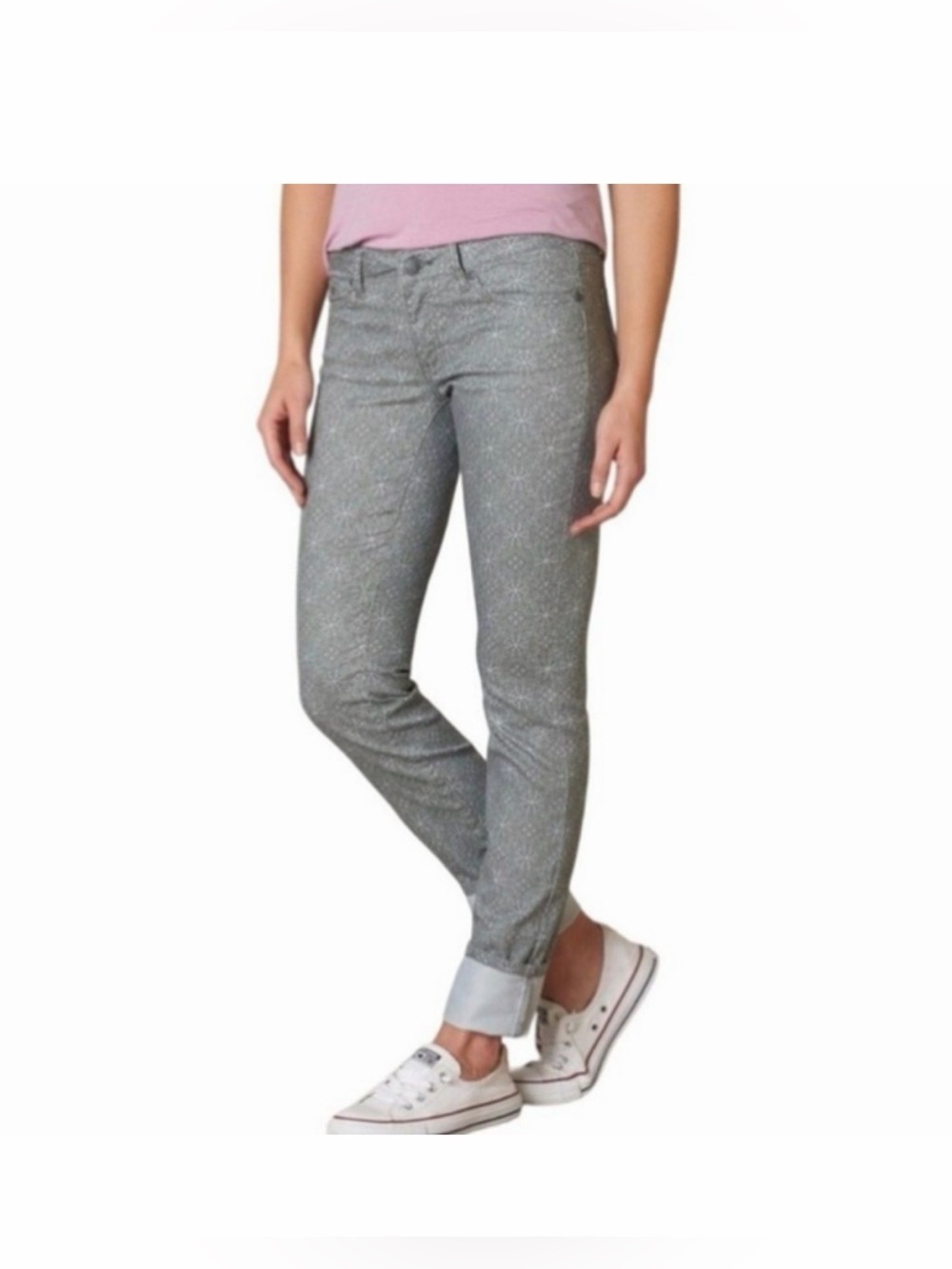 Prana Light Grey Slim Geo-Print Skinny Jeans EUC 27 Midrise Regular Baddie Y2K